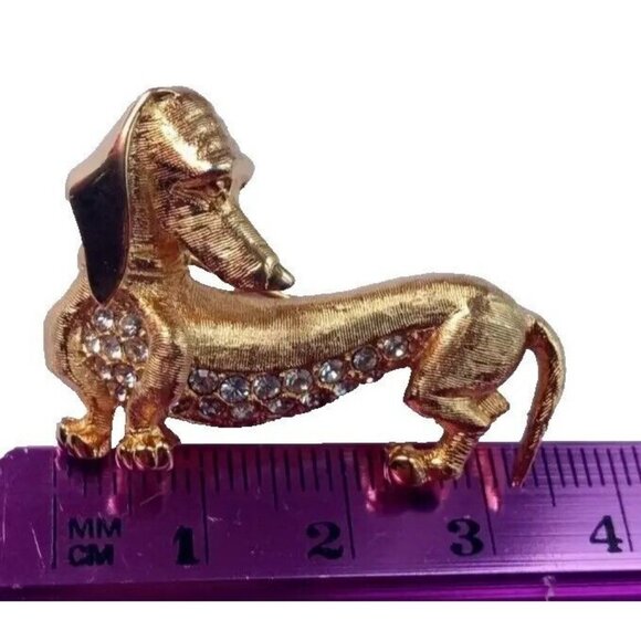 Vintage Gold Dachshund Brooch Wiener Dog Lovers Rhinestone Pin Puppy Expressions - Picture 4 of 7